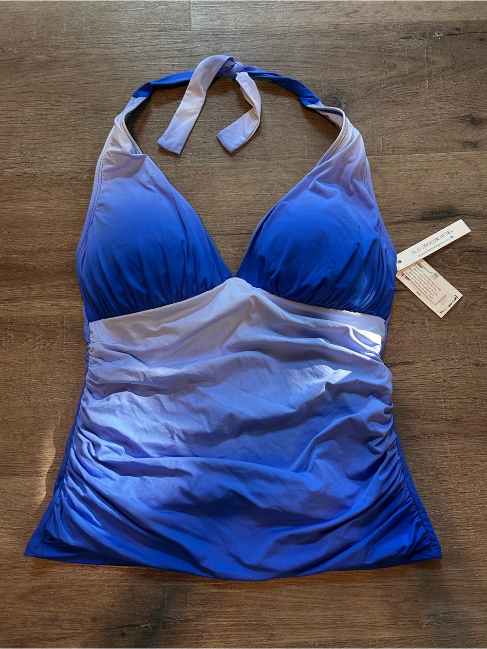 Bleu Rod Beattie Tankini Top Womens Size 8 Blue Ombre Halter Ruched Sides